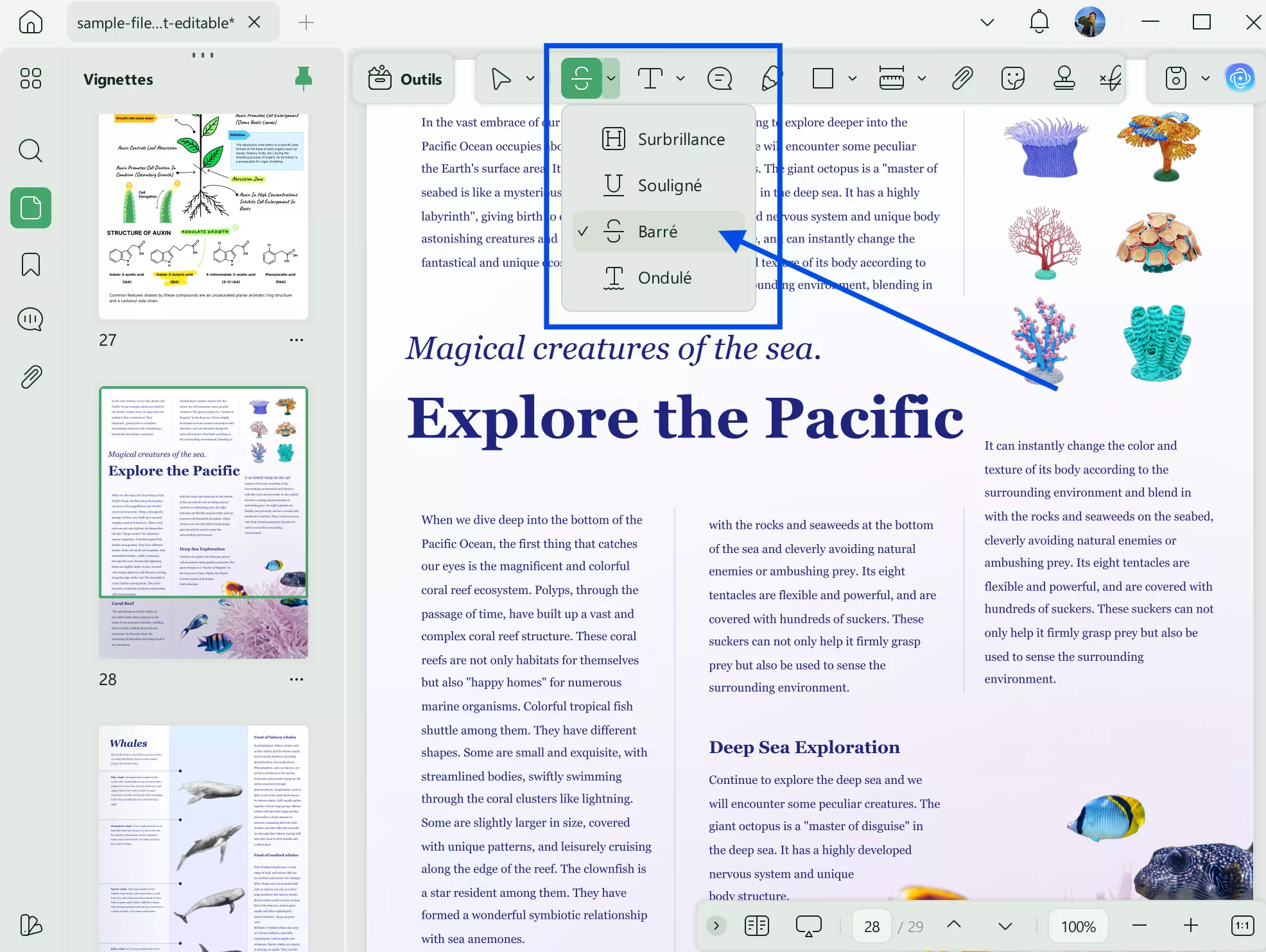 sélectionnez l'outil barré et définissez la couleur