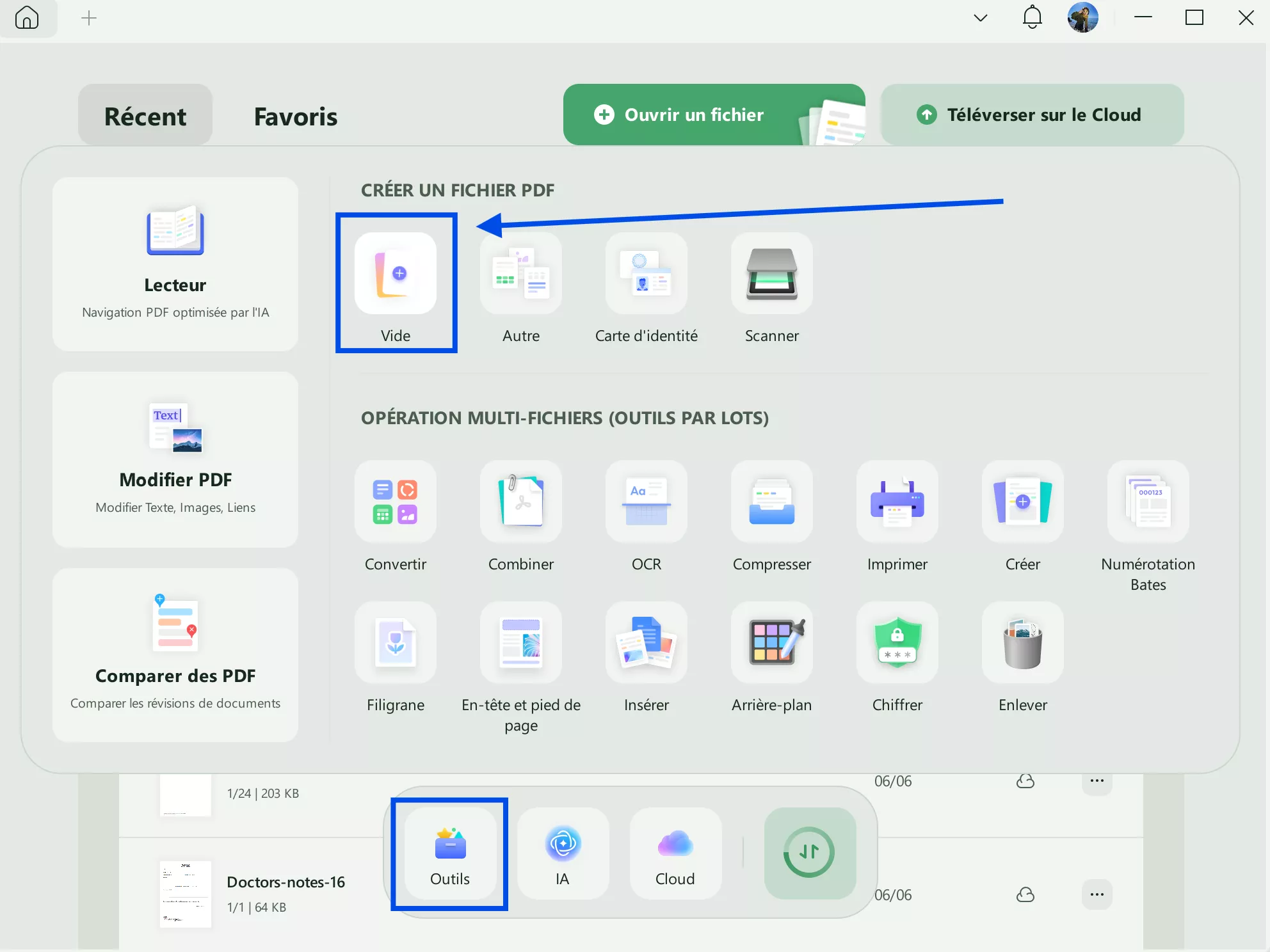 aller pour créer une page vierge à partir du fichier updf windows