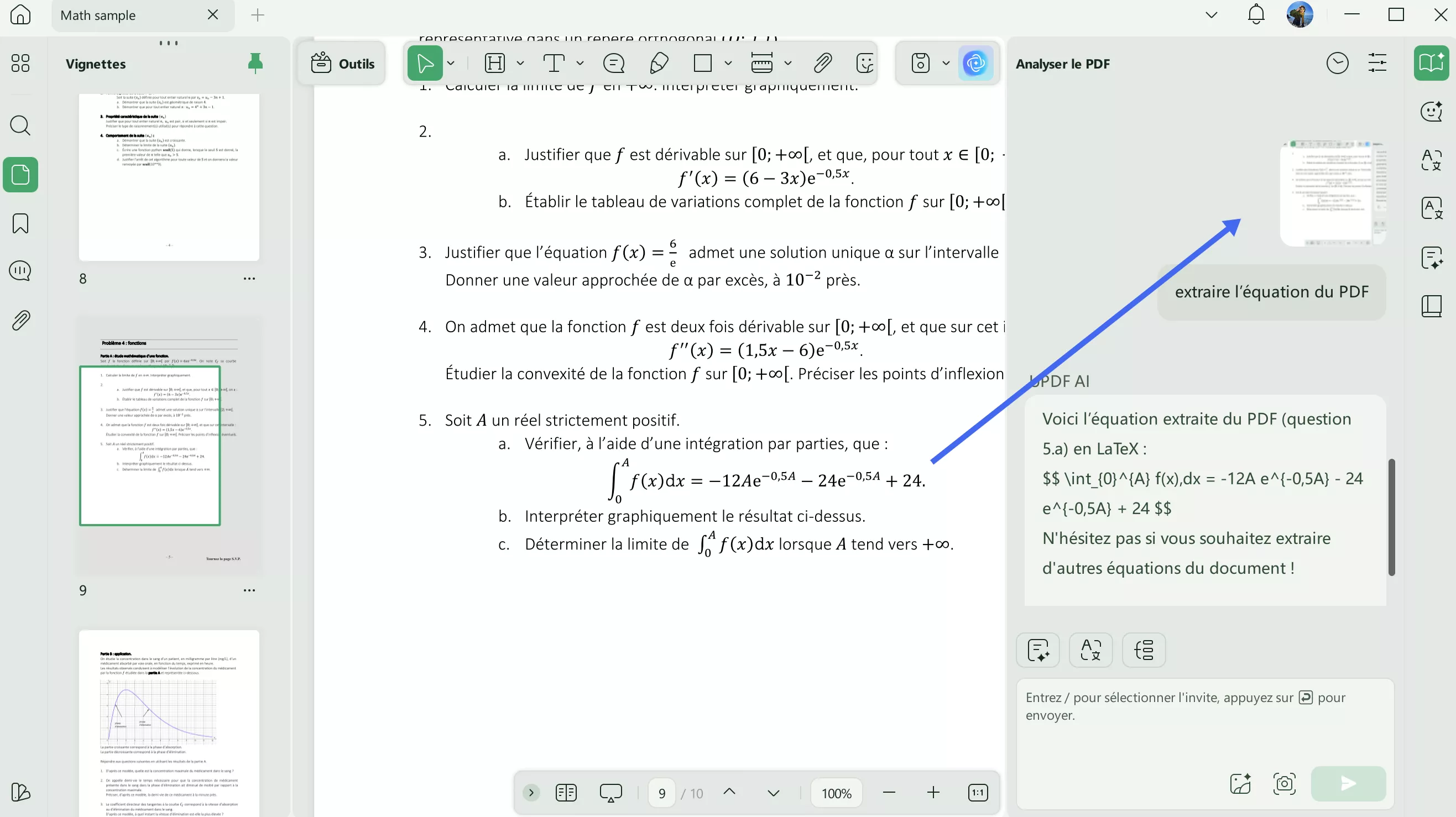 extraire l'équation d'un PDF avec updf ai