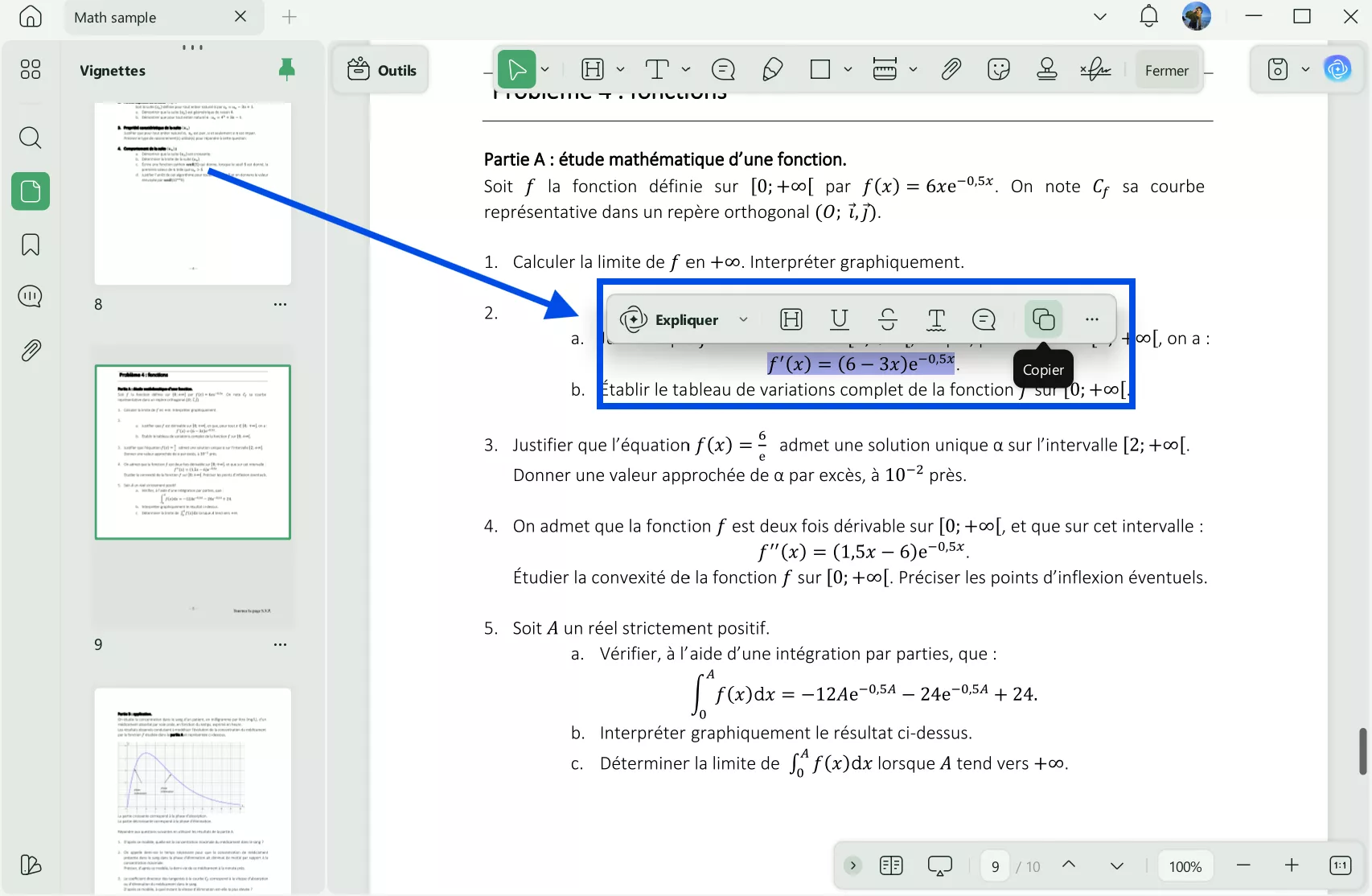faites un clic droit sur l'équation pour la copier dans updf