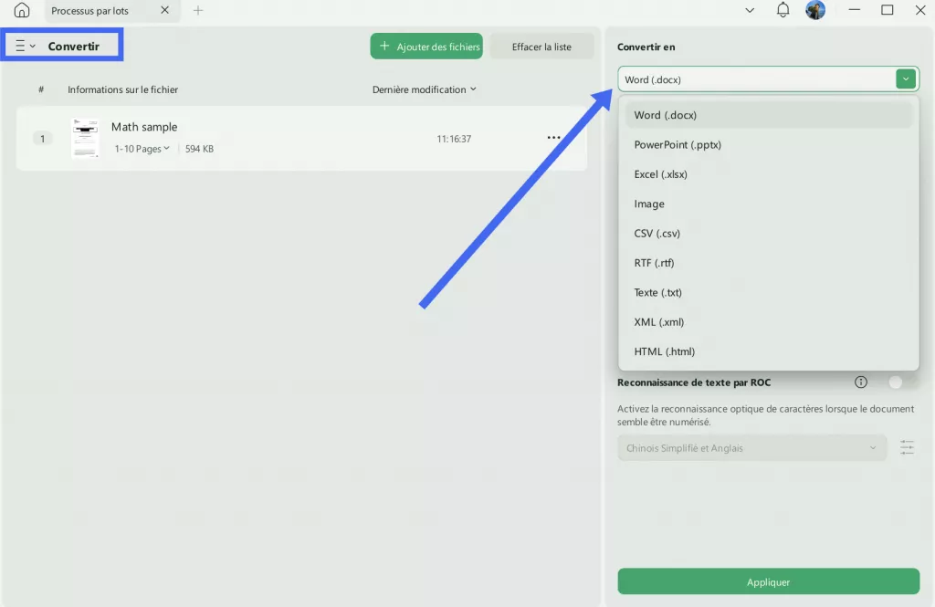 exporter un PDF avec équation vers Word avec updf