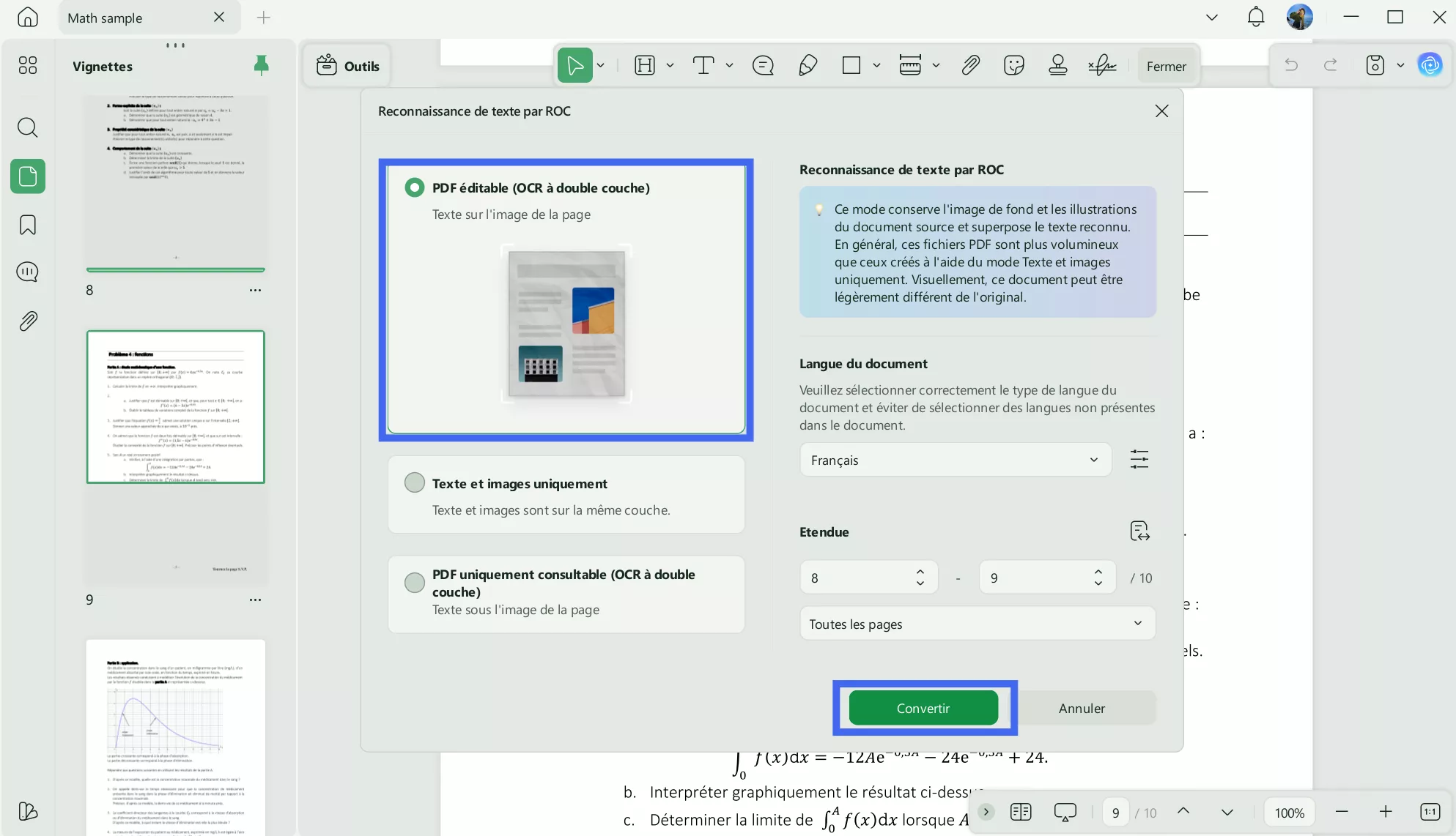 ajustez les paramètres et cliquez sur Exécuter l'OCR dans updf pour l'équation dans le PDF numérisé