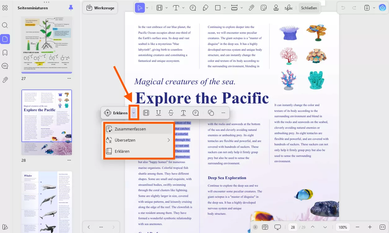 Mit ausgewähltem Text über updf ai interagieren