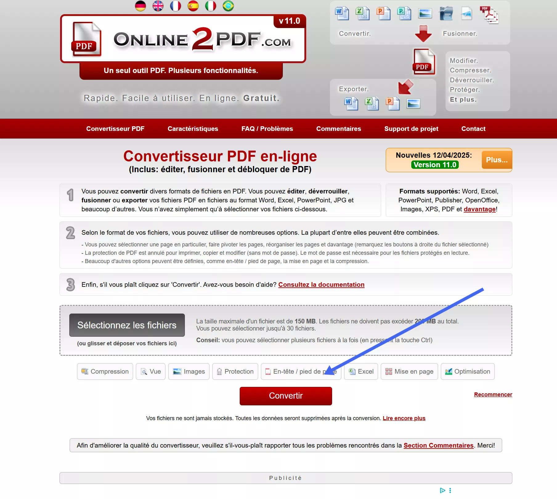 sélectionner des fichiers dans online2pdf