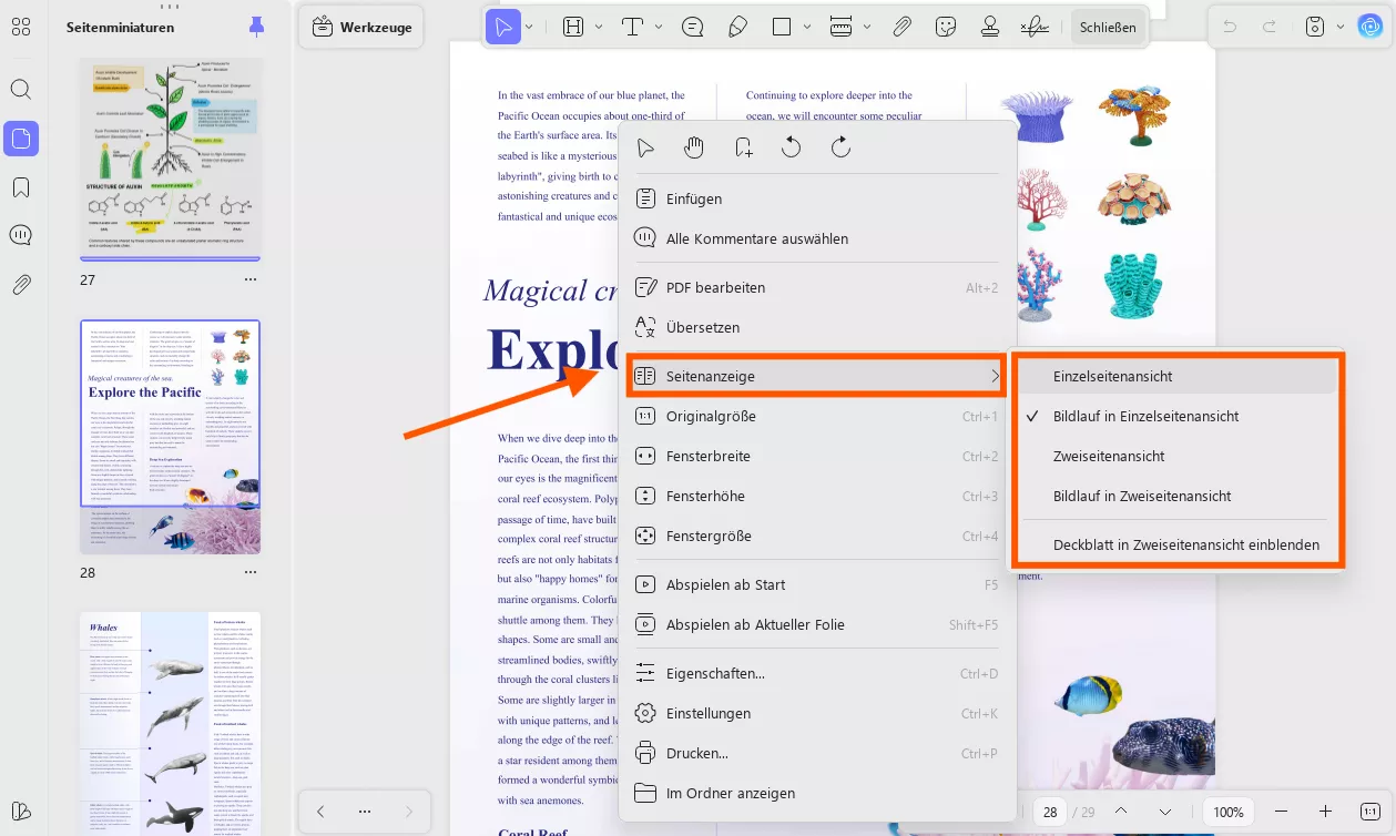 updf hot key rechtsklick option