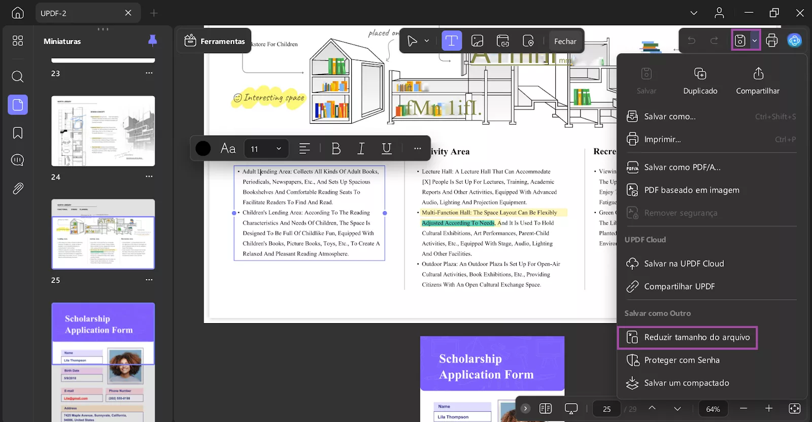 reduzir o tamanho do arquivo