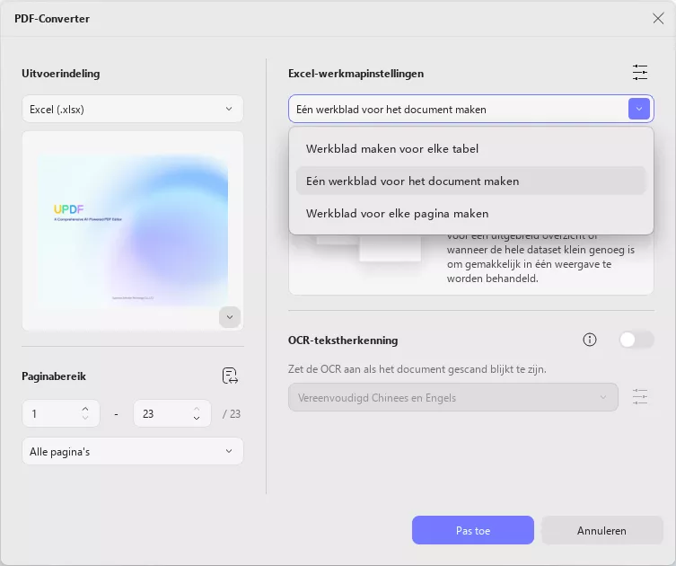Selecteer Excel-werkmapinstellingen UPDF Windows 2