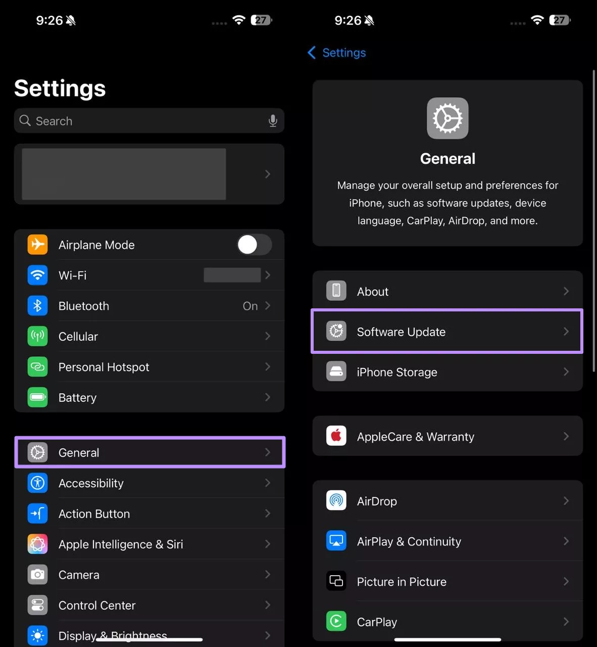 ソフトウェアアップデートをタブする