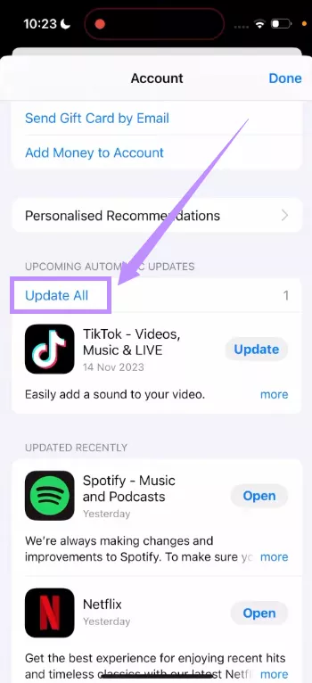 모든 iPhone 업데이트를 탭하기