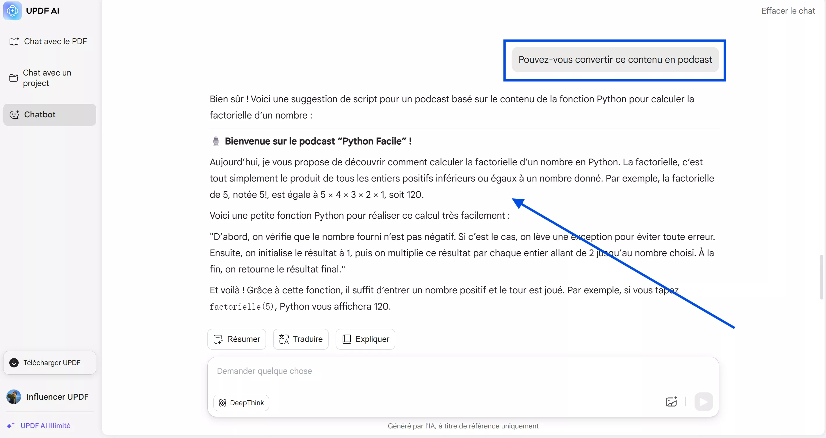 convertir un PDF en podcast avec UPDF ai en ligne