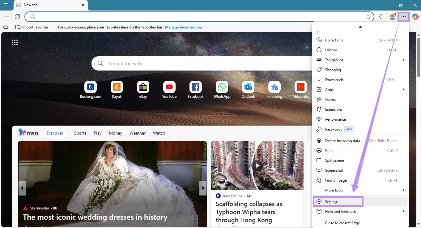 click settings microsoft edge