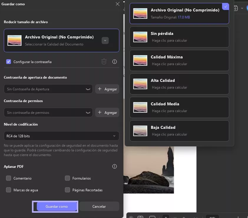 Configuración de compresión UPDF Windows