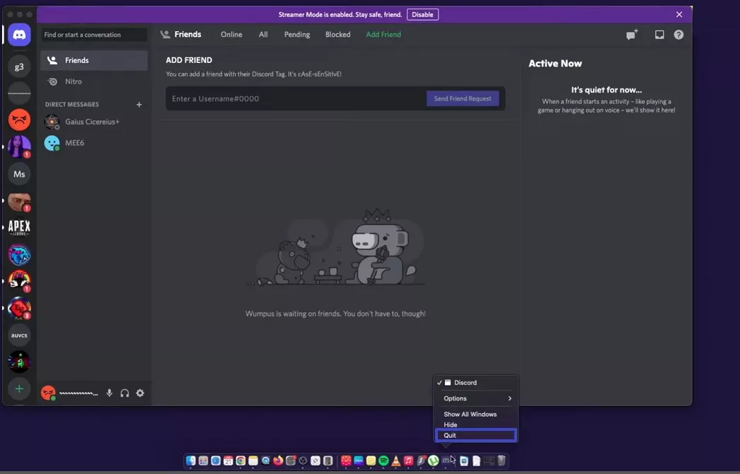 quit discord from menu bar
