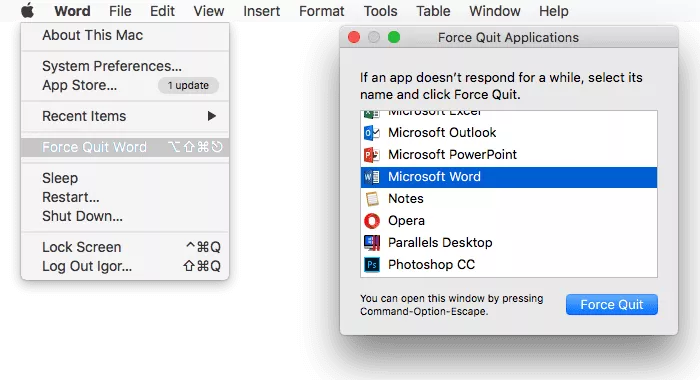 force quit any app on mac