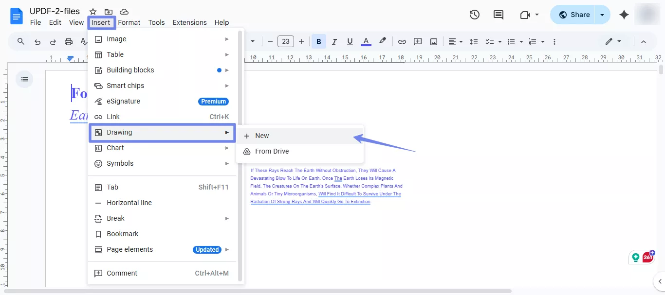 go to the drawing feature in google docs
