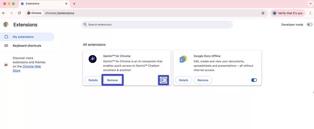 disable or remove extensions for chrome