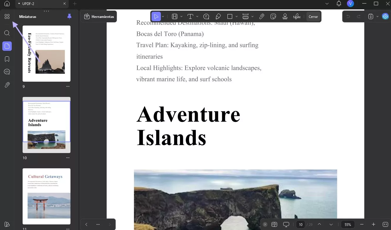 Abrir la sección Organizar páginas con updf windows 2