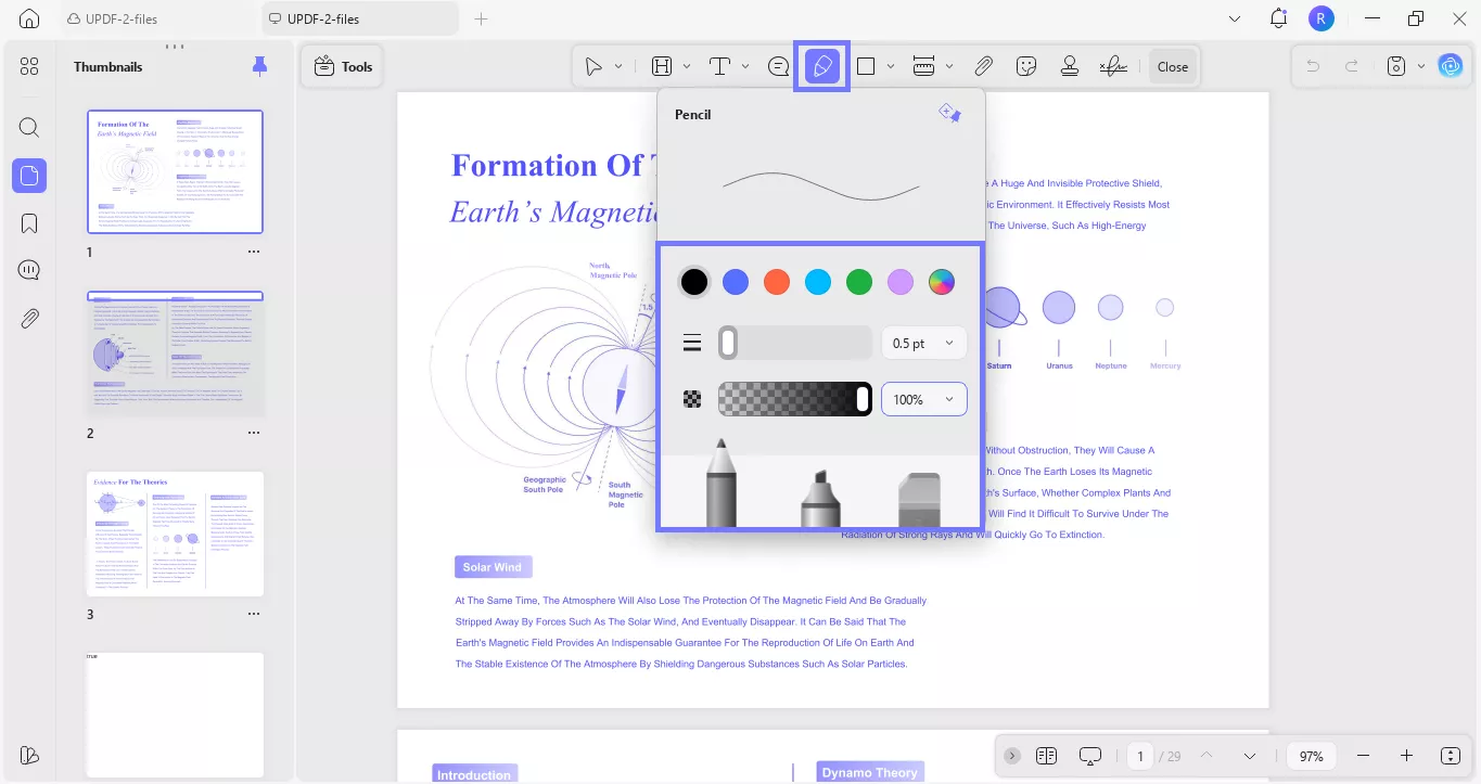 open the pencil tool updf