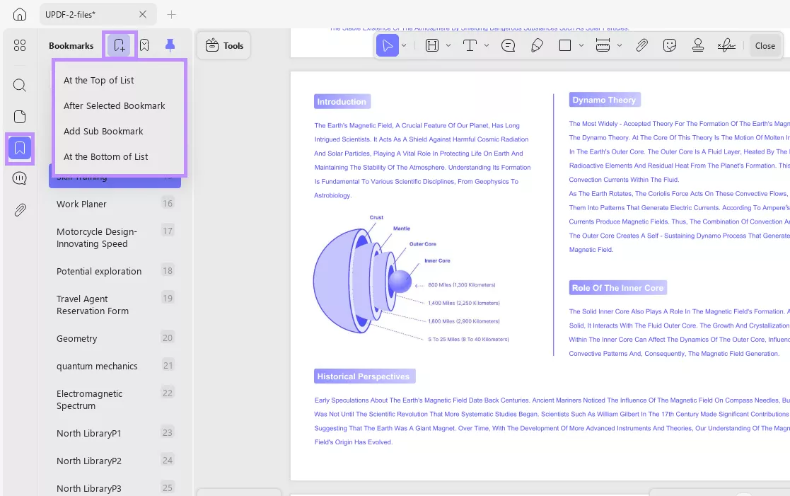 options to add bookmarks updf windows
