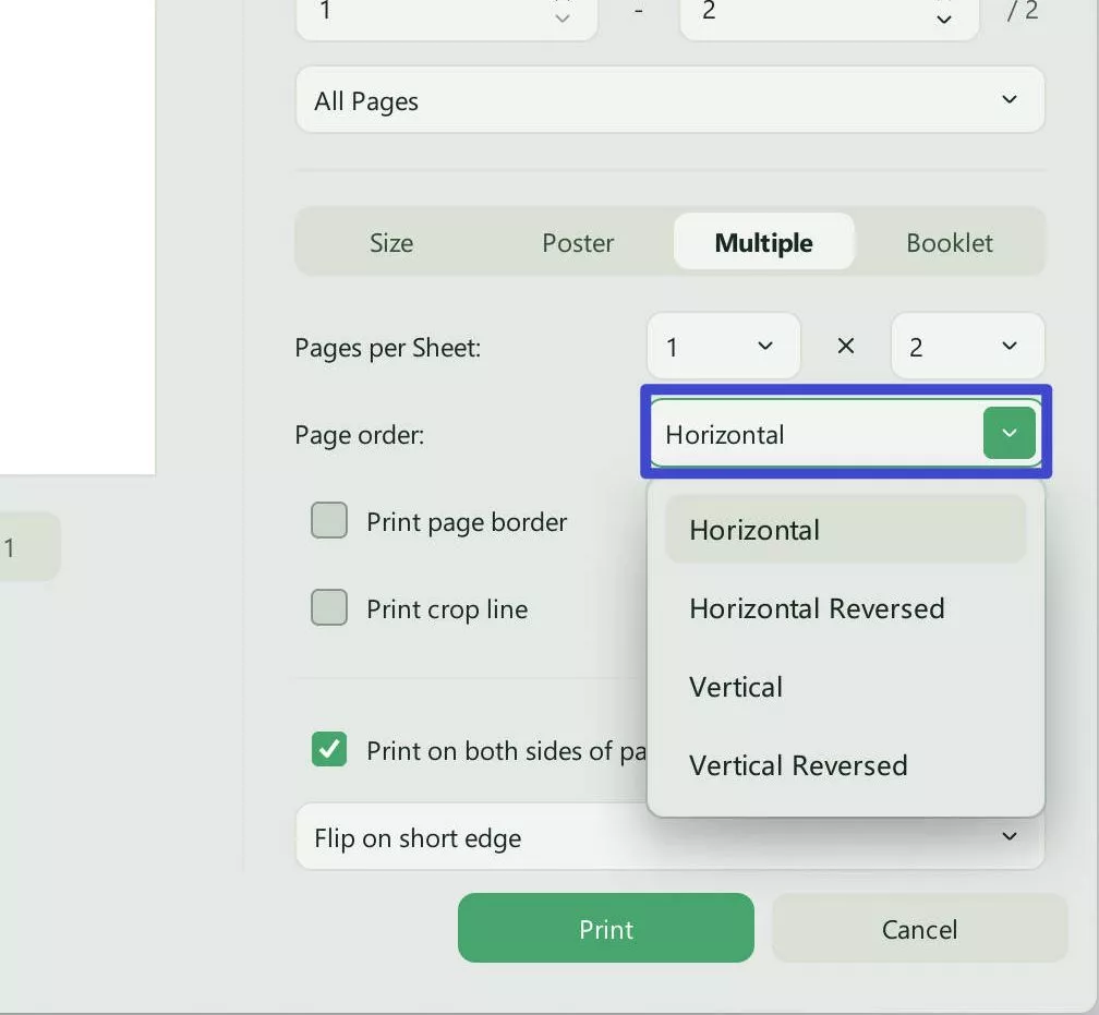 pdf multiple pages per sheet page order settings