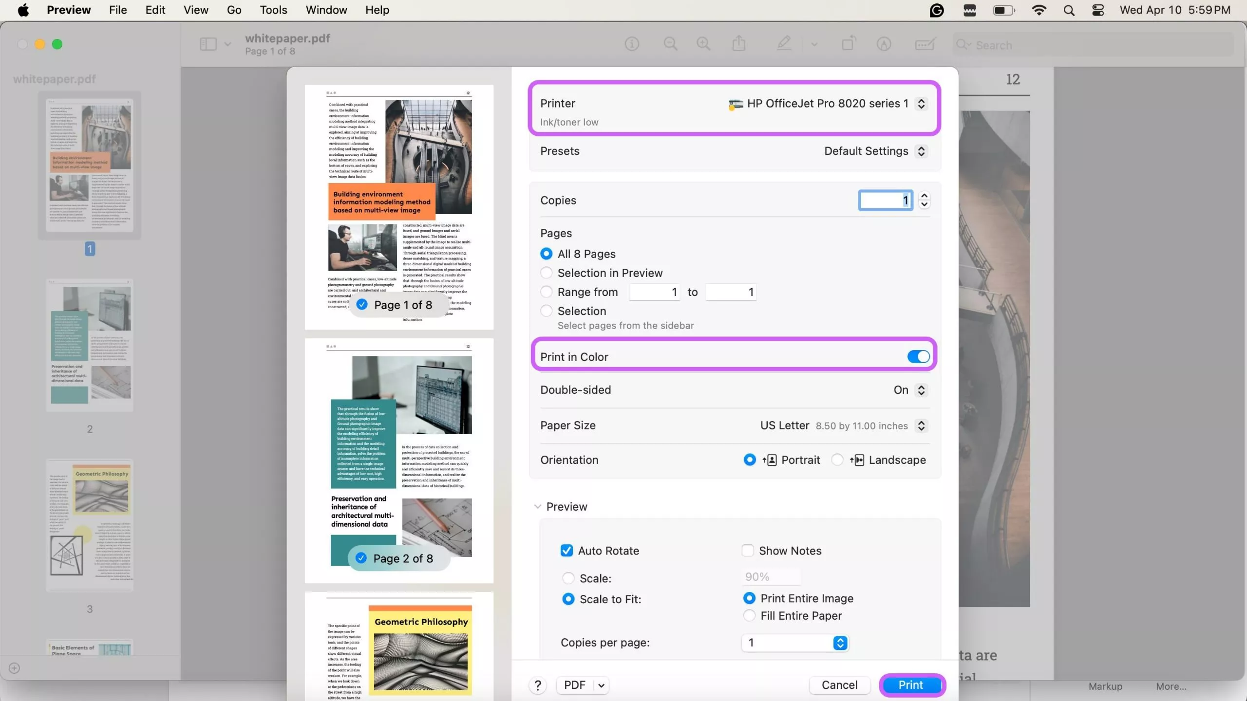 print pdf in color preview printing