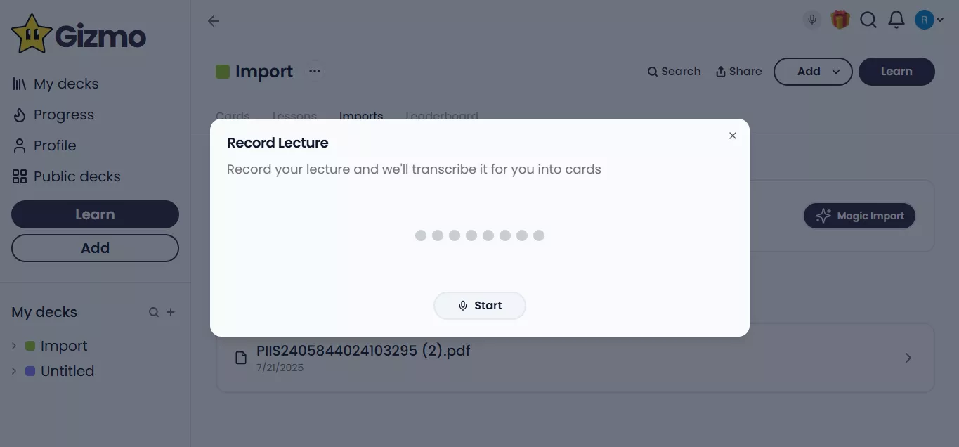 record lecture in gizmo ai