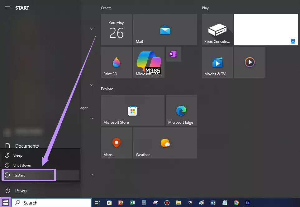 select restart windows