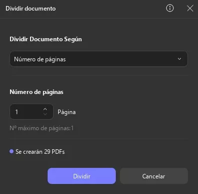 Dividir por número de página updf windows 2