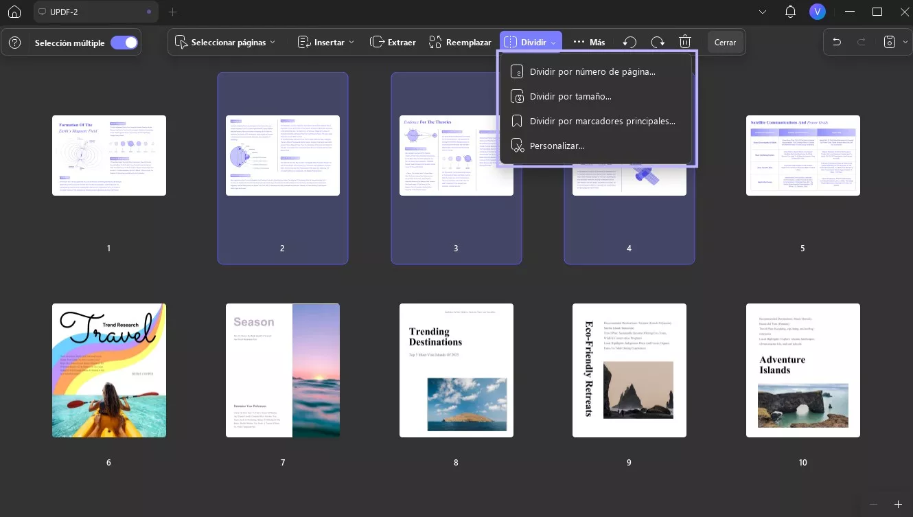 Opción de división en uPDF Windows 2