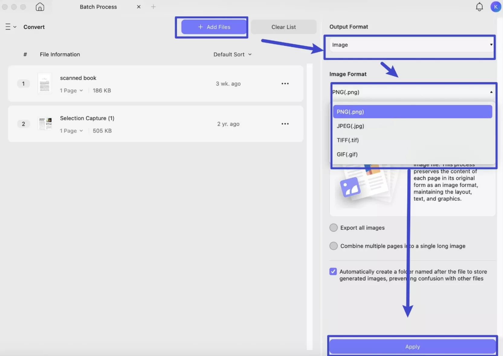 access batch convert feature updf mac