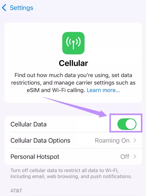 activate cellular data iphone
