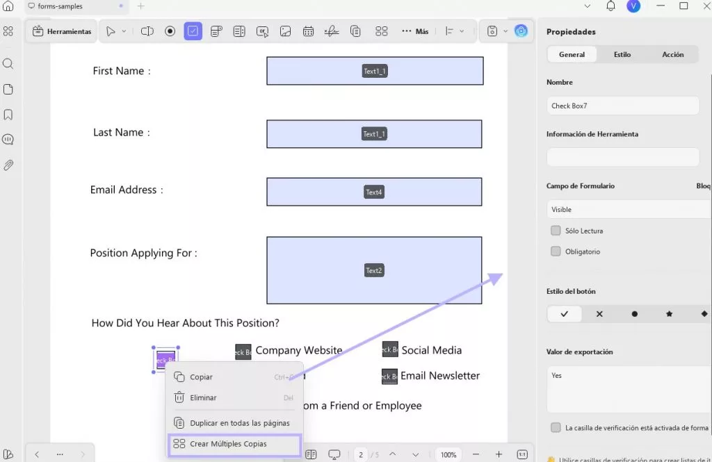 añadir checkbox en pdf