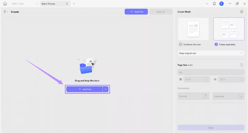 click add files in updf