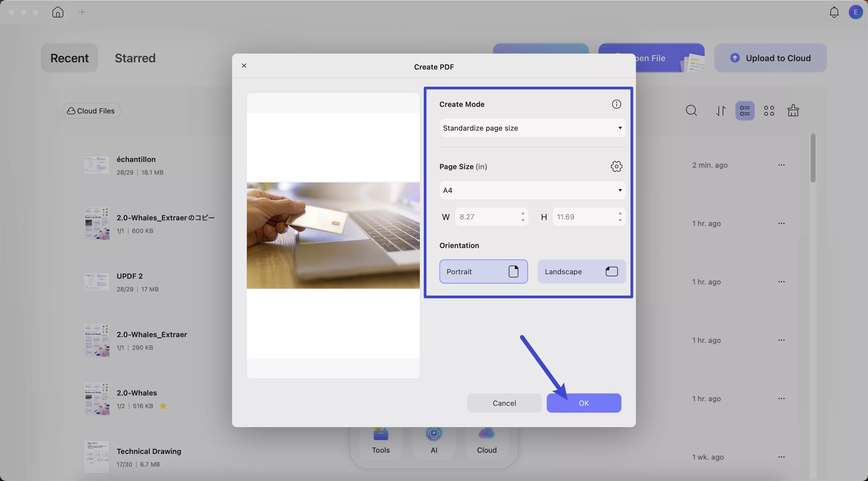 adjusting page size with updf
