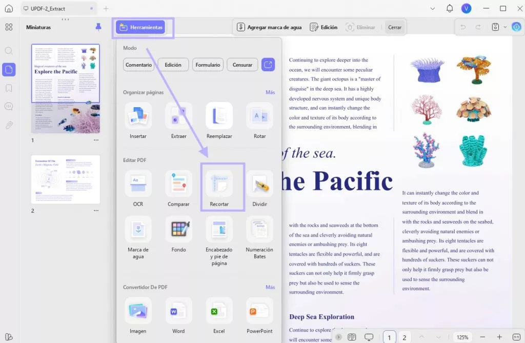 eliminar números de página de un PDF con la función de recorte