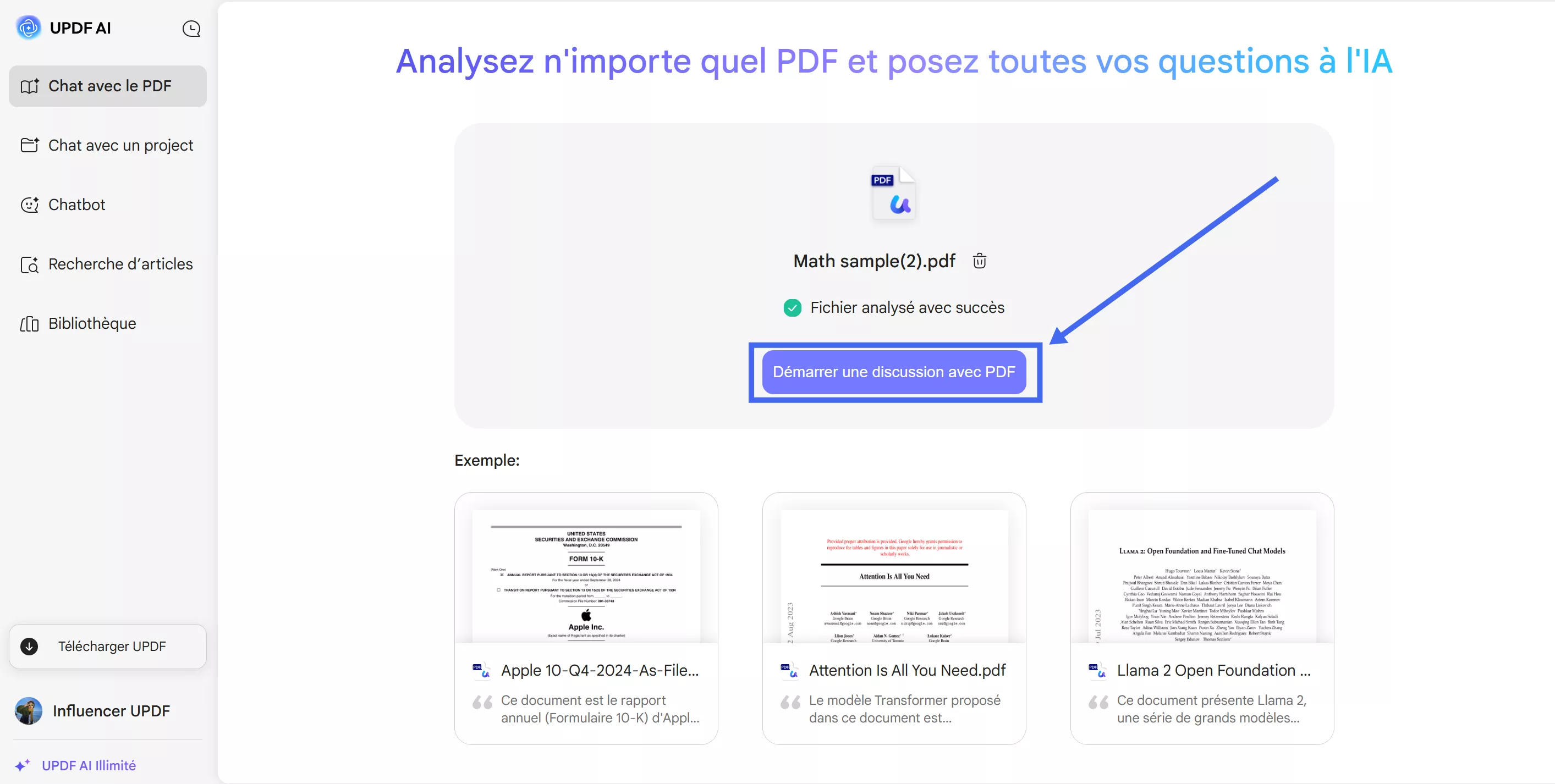 interface utilisateur en ligne updf ai