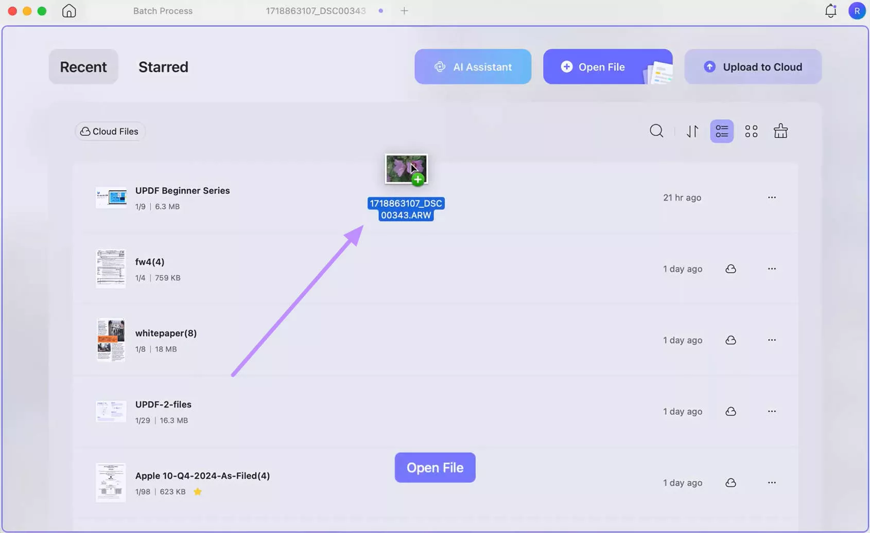 drag the file to the updf home screen mac