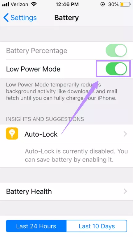 enable low power mode iphone