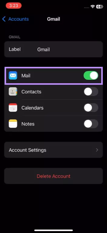enable the mail option iphone