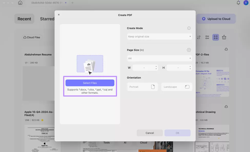 import file for pdf creation updf mac