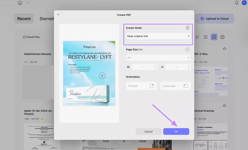optimize settings and create pdf file updf mac