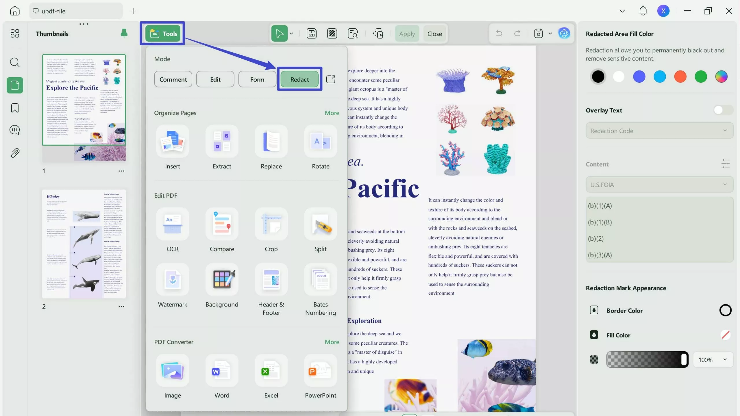 how to redact a pdf without adobe pro updf