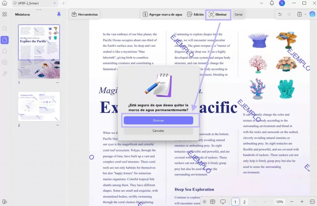 eliminar marca de agua de PDF en línea con UPDF