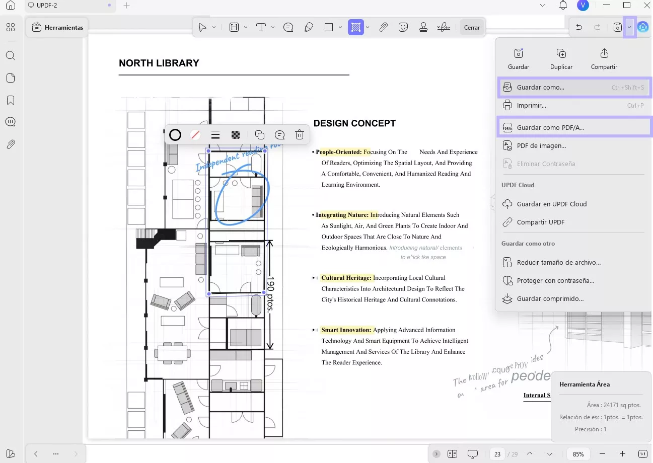 Herramienta de medición de Adobe Acrobat, guardar como PDF.
