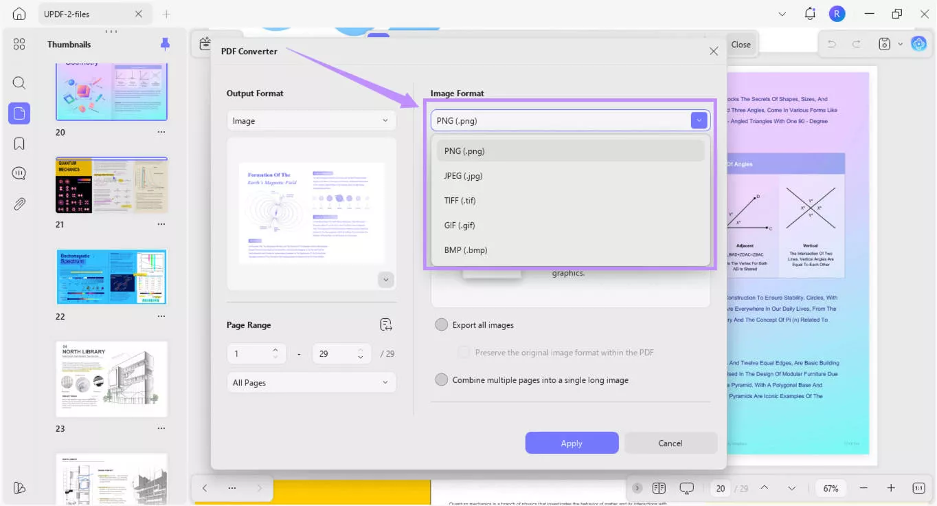 Alt-text: select an image format to convert pdf in updf mac