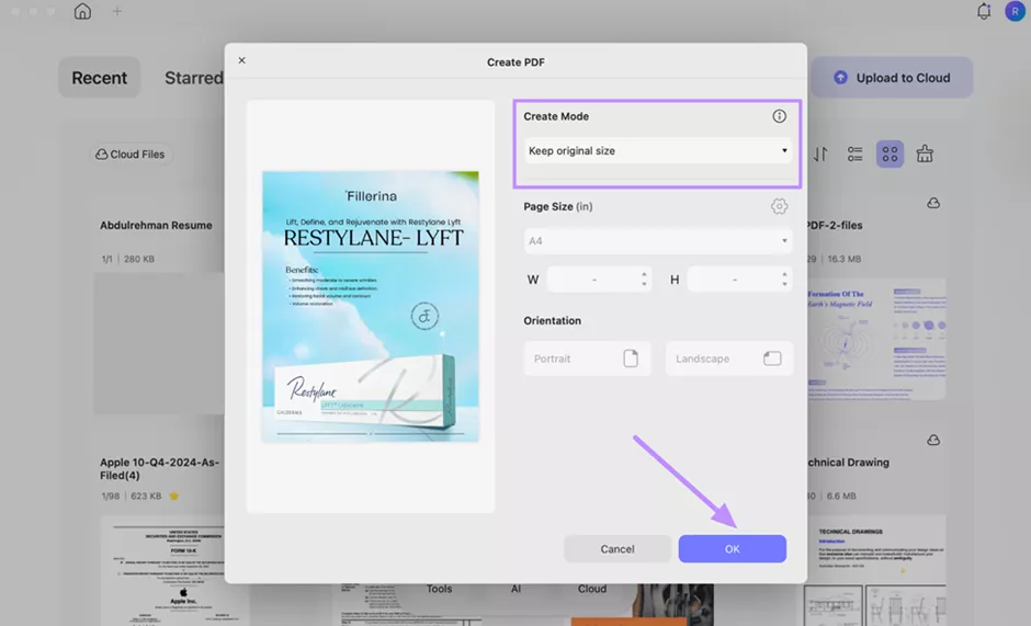 select create mode and tap ok updf mac