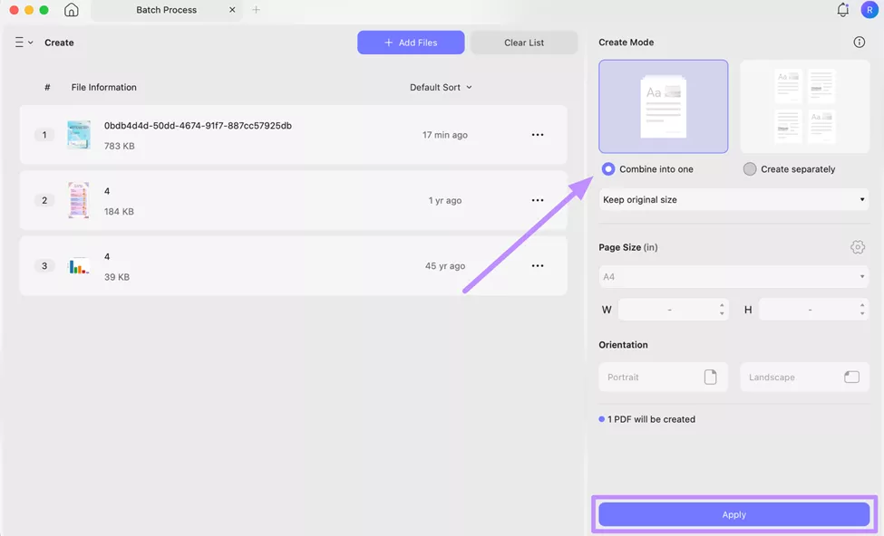 select creation mode and hit apply updf mac