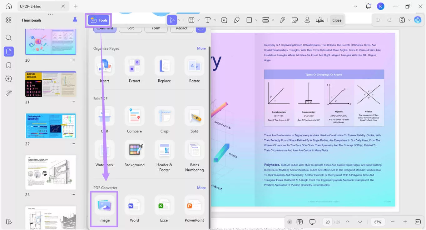 Alt-text: select image under tools in updf mac