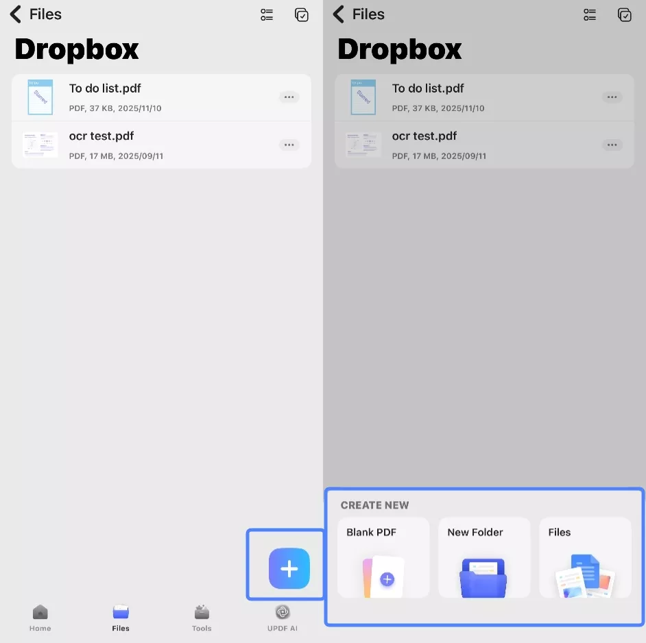 sync files to dropbox via updf