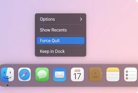 Force quitting an app from the Dock